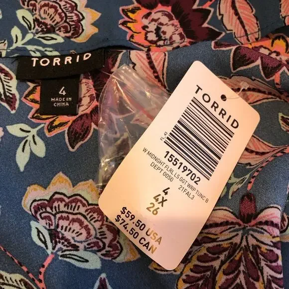 Torrid Midnight floral blue purple wrap front tunic top size 4 or 4X NWT - Picture 11 of 16
